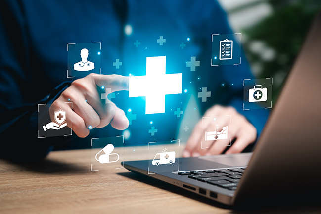 Healthcare insurance, Virtual medical network connection concept, Businesswomen touch plus icon for the healthcare medical, Their healthcare, Treatment, Hospital, Expenses from illness, telemedicine